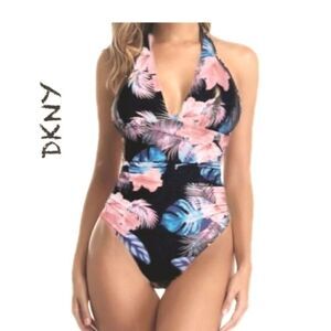 DKNY Floral Hawaiian One Piece Tummy Control Bathing Suit Swimsuit - Size Medium
